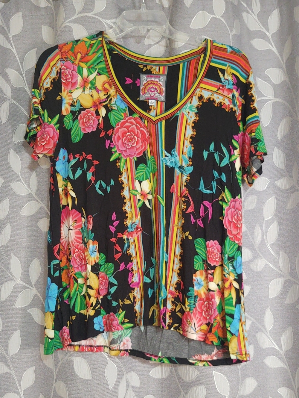 Johnny Was Floral Multi-color V-Neck Women's Top size L